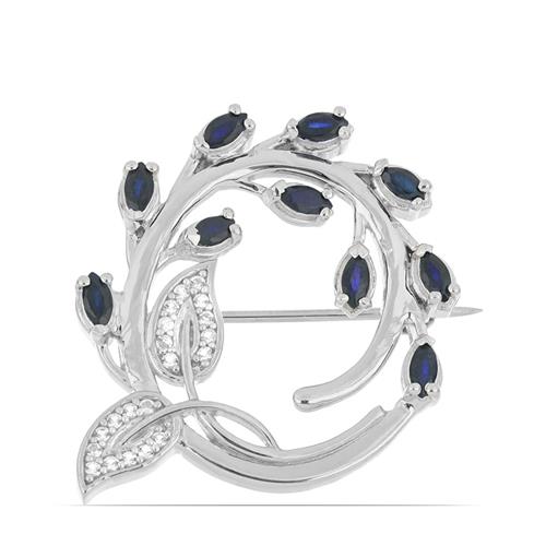 BUY 925 SILVER BROOCH WITH BLUE SAPPHIRE GEMSTONE